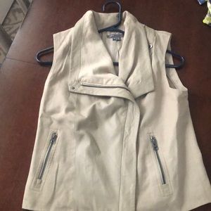 Linen and leather moto vest